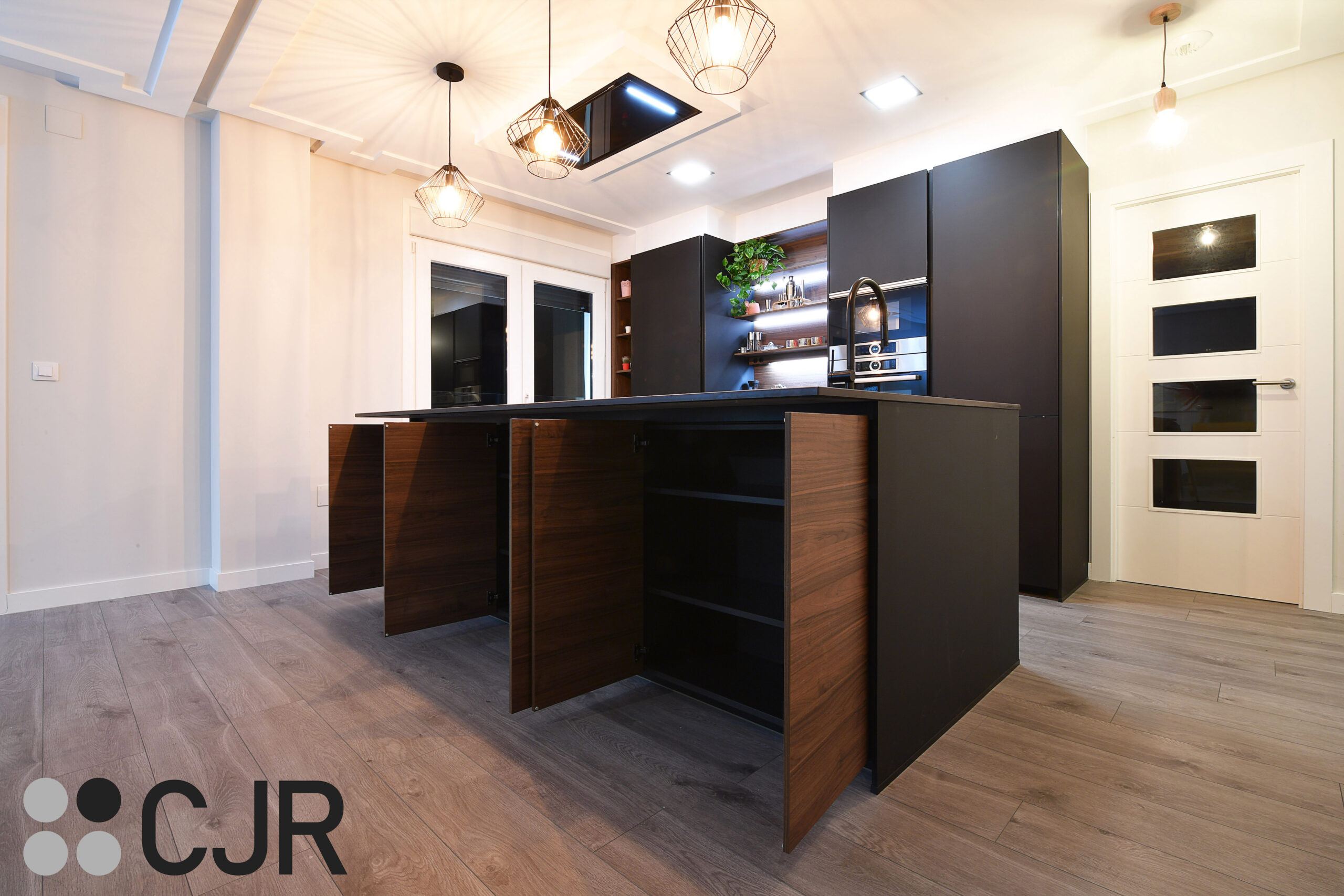 mueble de isla de cocina negra cjr