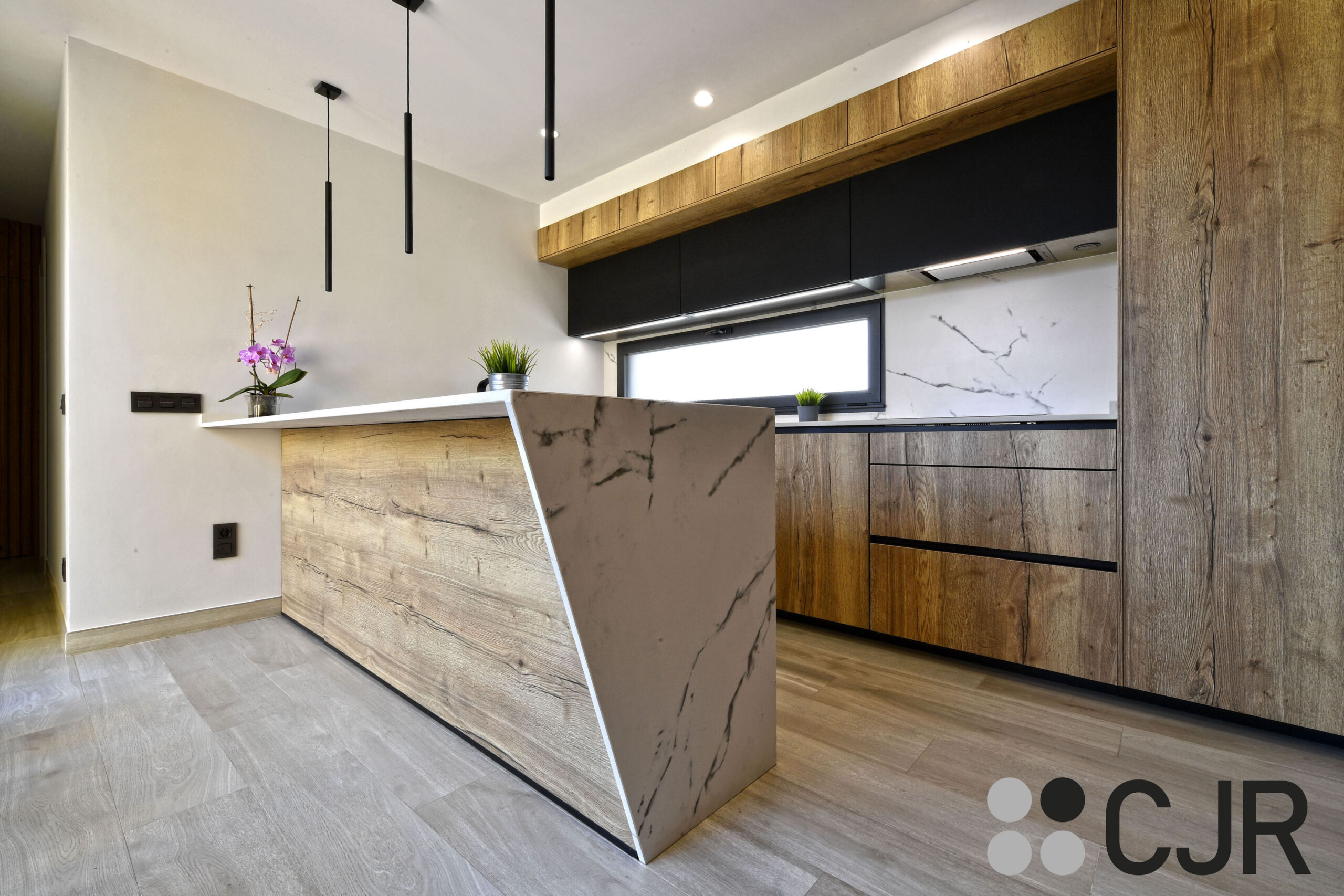 barra de cocina en madera y dekton kairos cocinas cjr