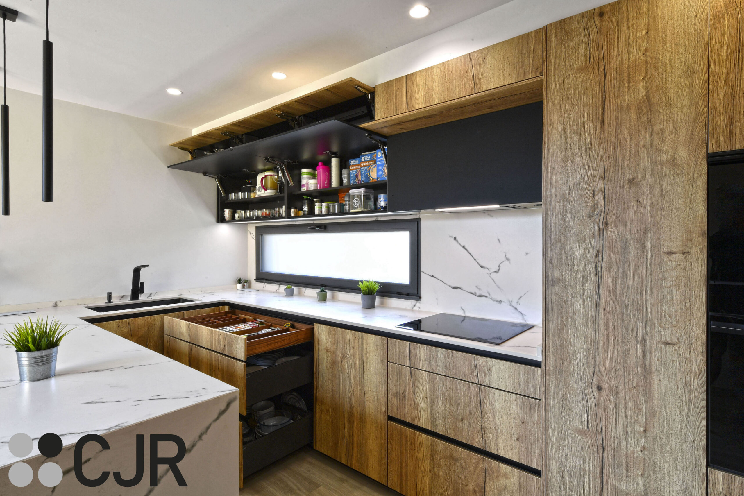 muebles de cocina madera y negra en u moderna cocinas cjr