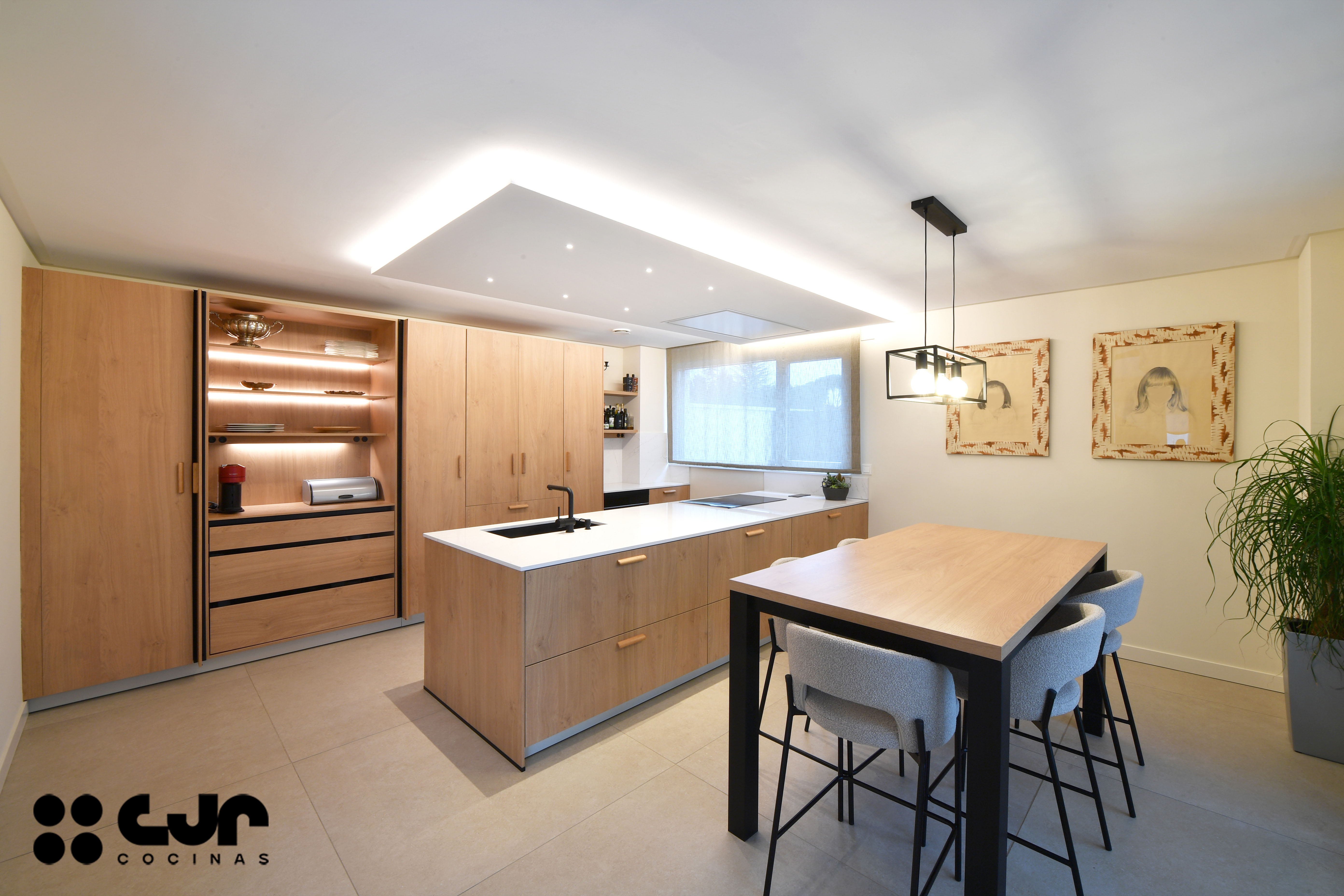 cocina en madera moderna con peninsula y barra cocinas cjr
